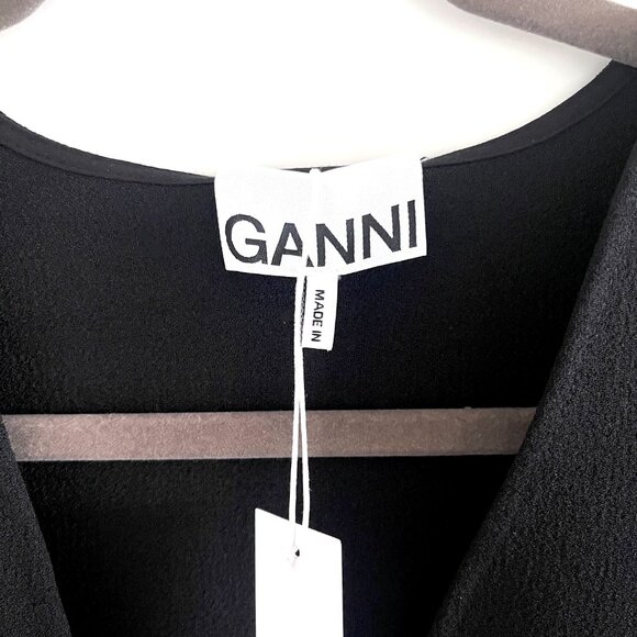 New Ganni Scarf Collar Crepe Dress in Black Size 4 - Picture 7 of 13